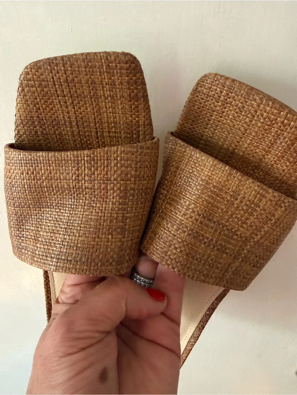 Nine West Tan Woven Slide Wedge Sandals